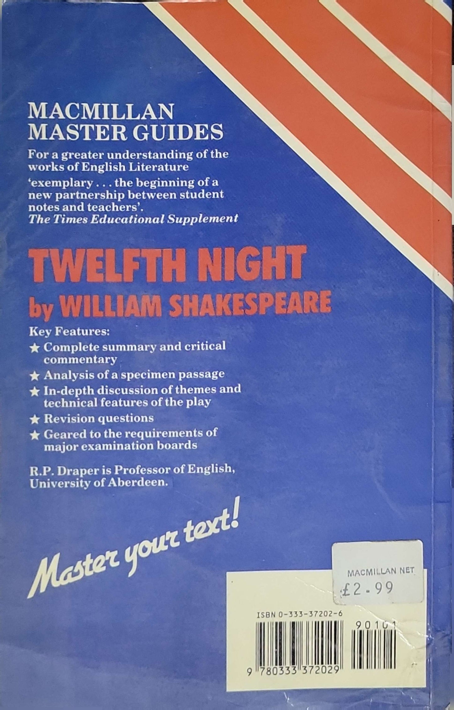 Twelfth Night (1988): Macmillan Master Guides By R. P. Draper
