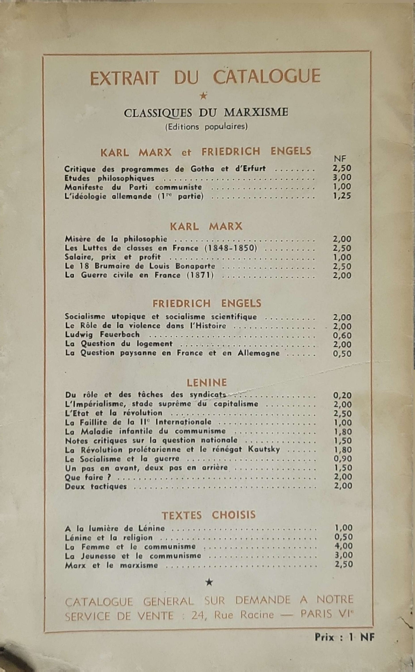 Manifeste du Parti Communiste By Karl Marx and Friedrich Engels