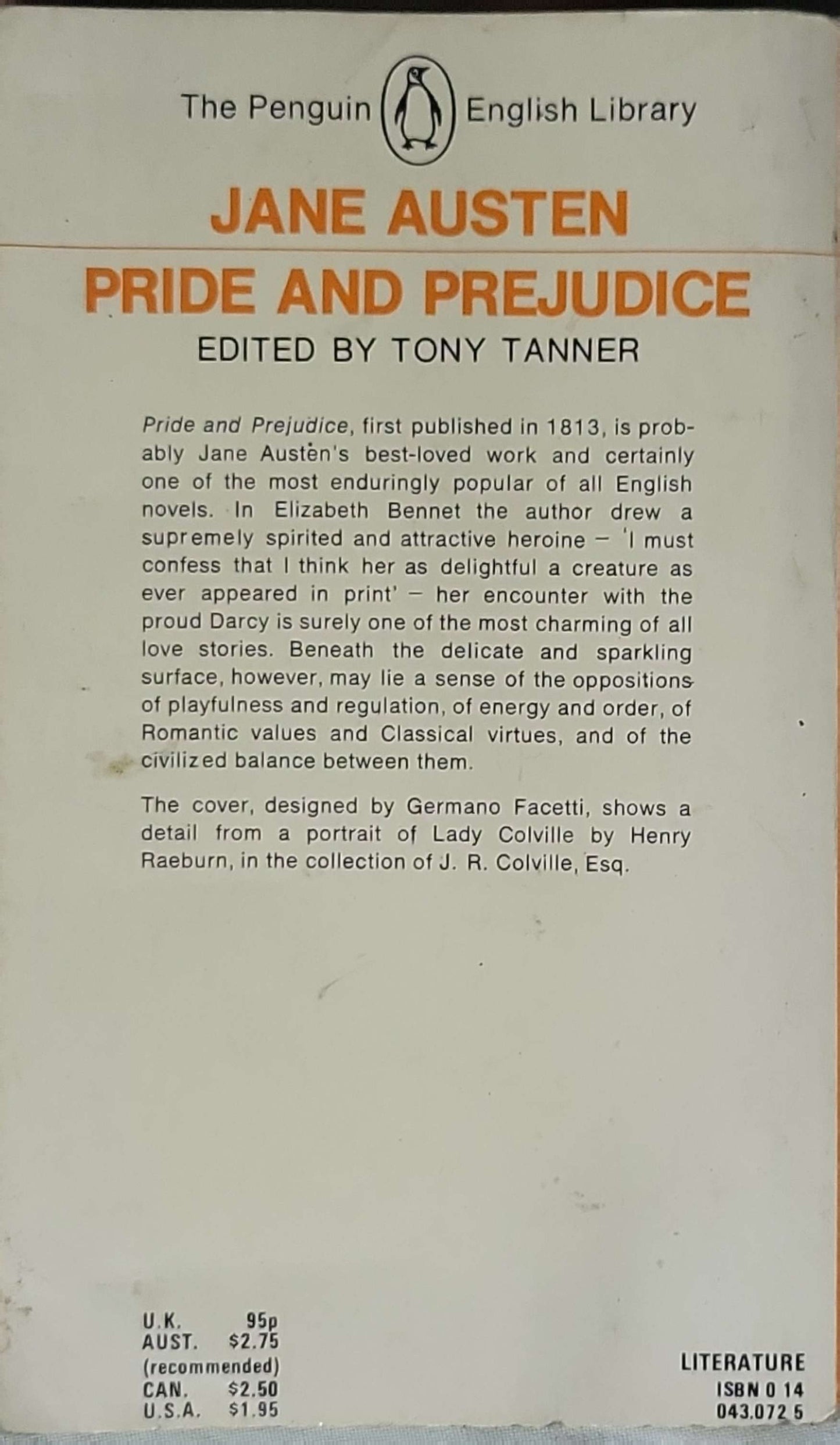 Pride and Prejudice: Edited by Tony Tanner By Jane Austen