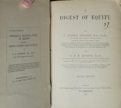 A Digest of Equity.: Second Edition By J. Andrew Strahan and G. H. B. Kenrick