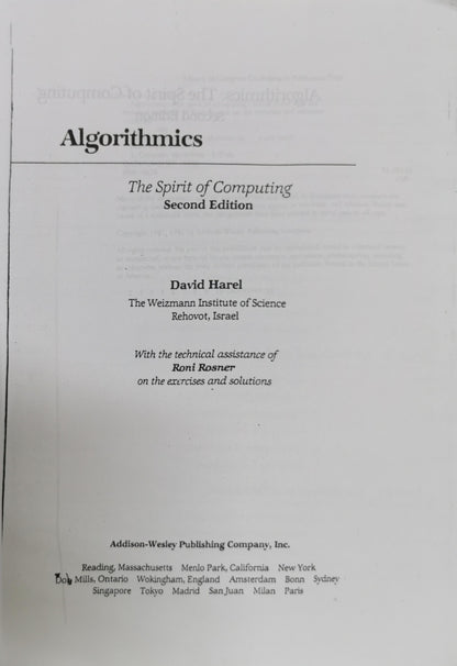 Algorithm: The Spirit of Computing By David Harel and Roni Rosner
