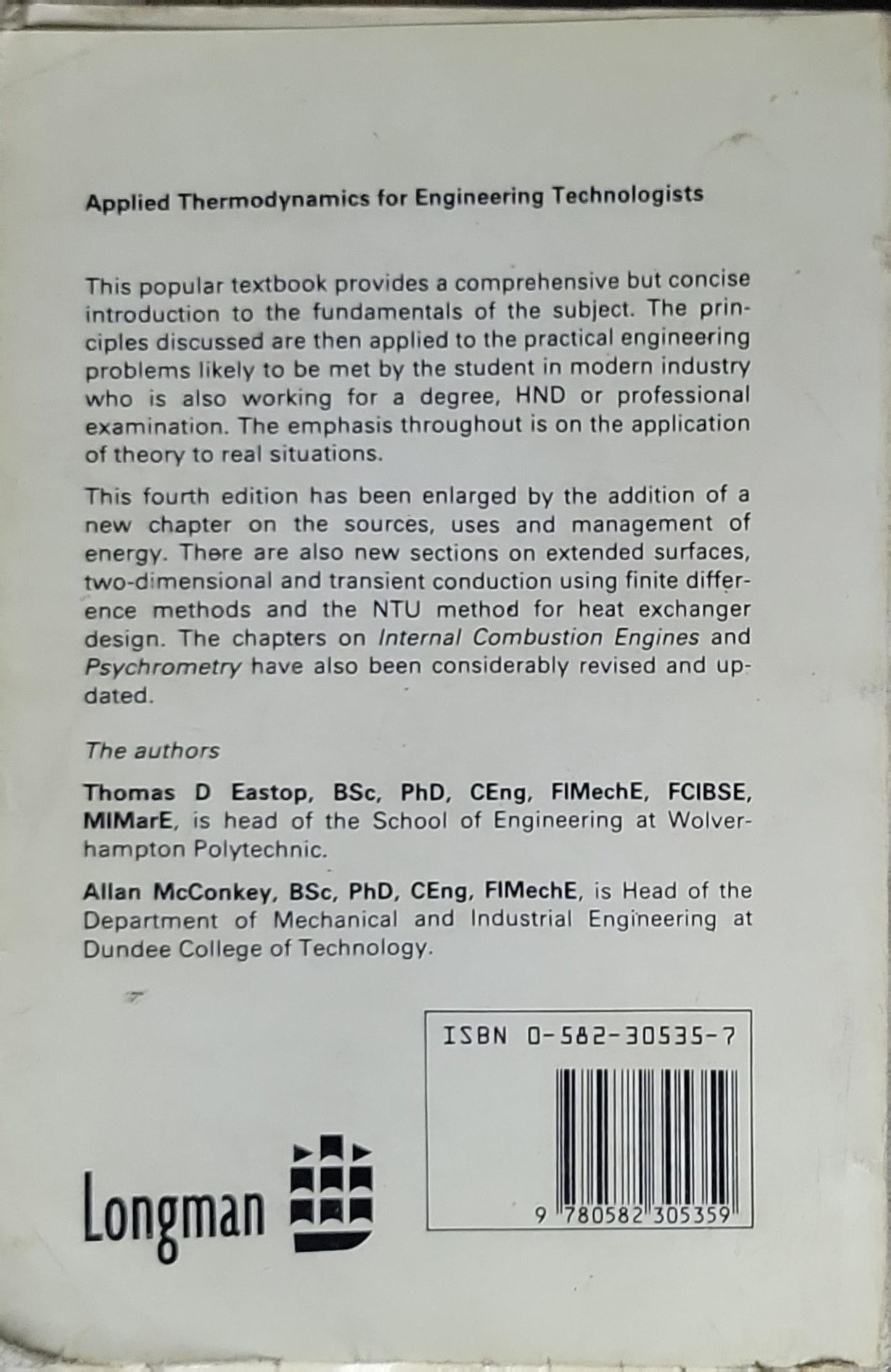 Applied Thermodynamics: for Engineering Technologists