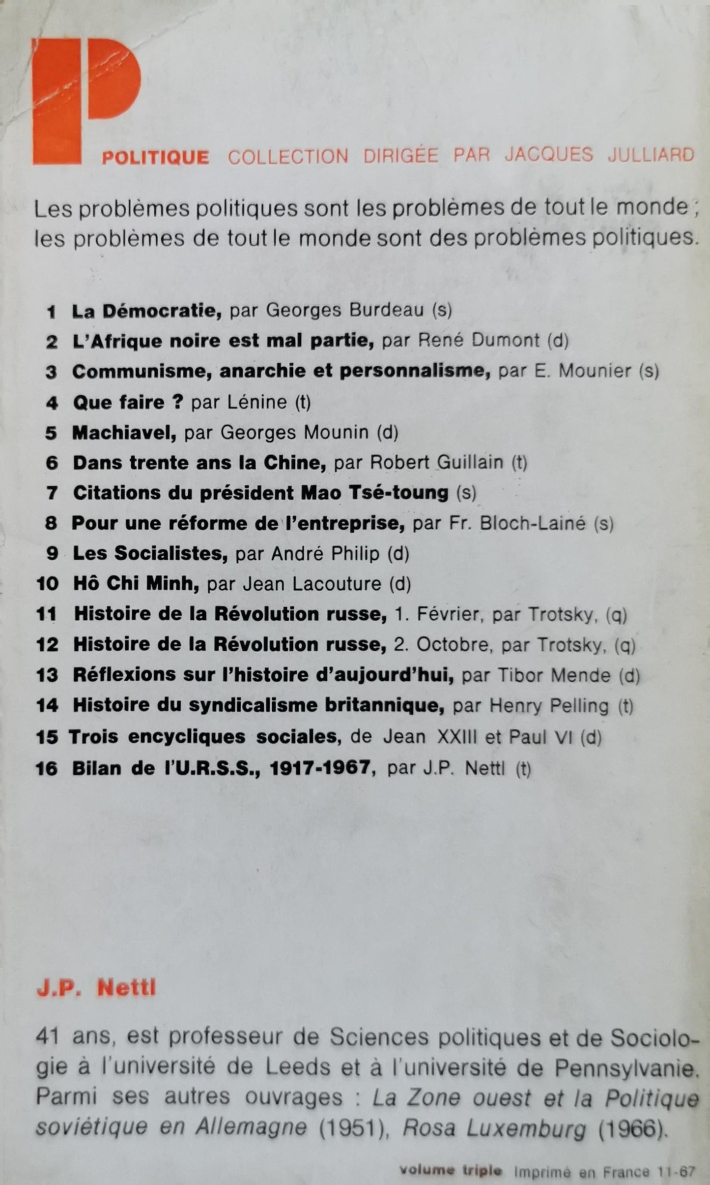 Bilan de l'U.R.S.S.: 1917-1967 By J. P. Nettl