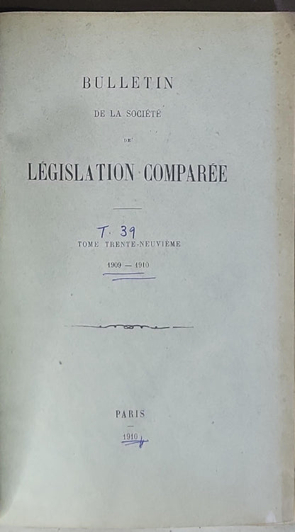 BULLETIN: DE LA SOCIÉTÉ LÉGISLATION COMPARÉE