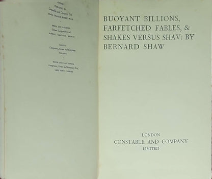 Buoyant Billions, Farfetched Fables, & Shakes Versus Shaw: by Bernard Shaw: Constable plays of Bernard Shaw