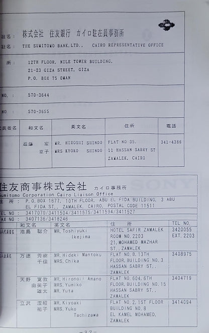 住所録: CAIRO JAPANESE CLUB DIRECTORY 1997.4-1998.3