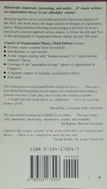 Classics of Organization Theory By Jay M. Shafritz and J. Steven Ott
