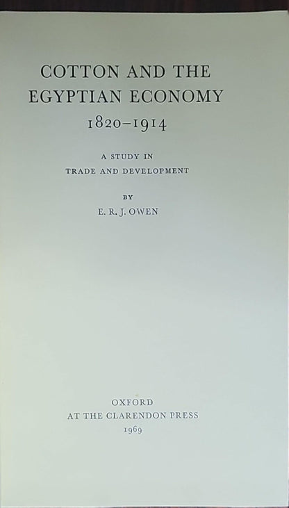 COTTON AND THE EGYPTIAN ECONOMY 1820-1914