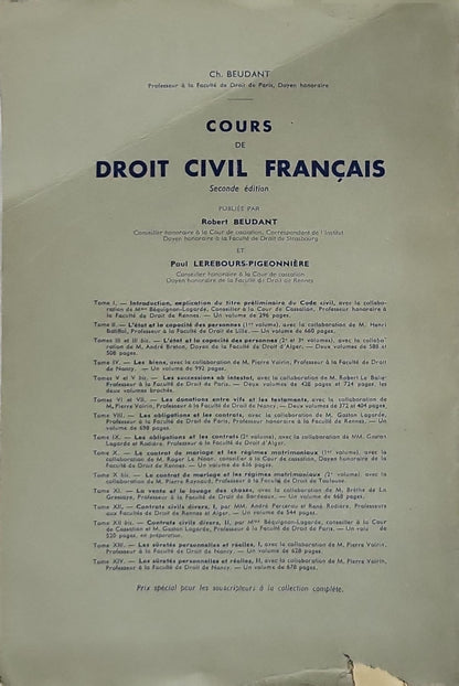 Cours de Droit Civil Français: Seconde édition By Ch. Beudant and Paul Lerebours-Pigeonnière