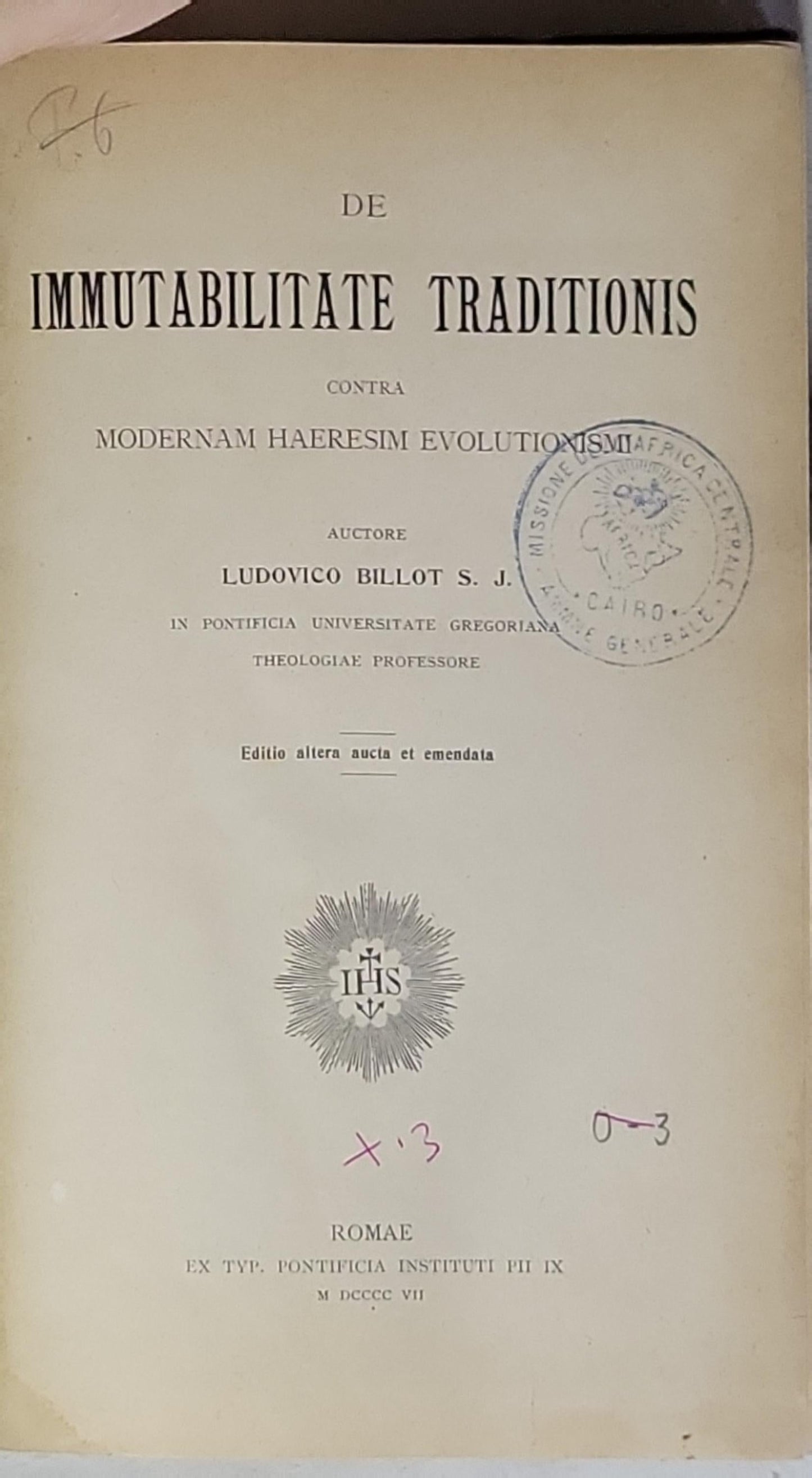 De Immutabilitate Traditionis: Contra Modernam Haeresim Evolutionismum