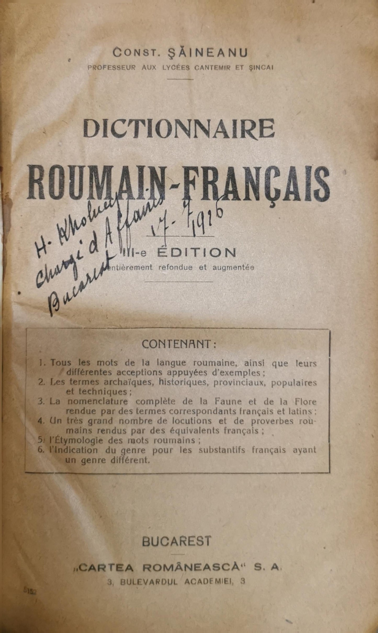 Dictionnaire Roumain-Français: 2e Édition By Constantin Şăineanu