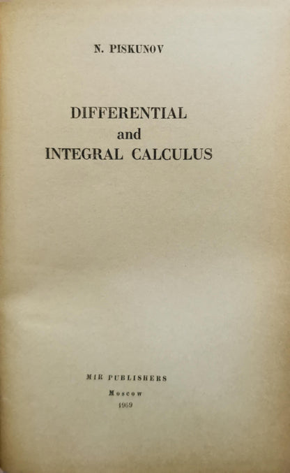 Differential and Integral Calculus By N. Piskunov