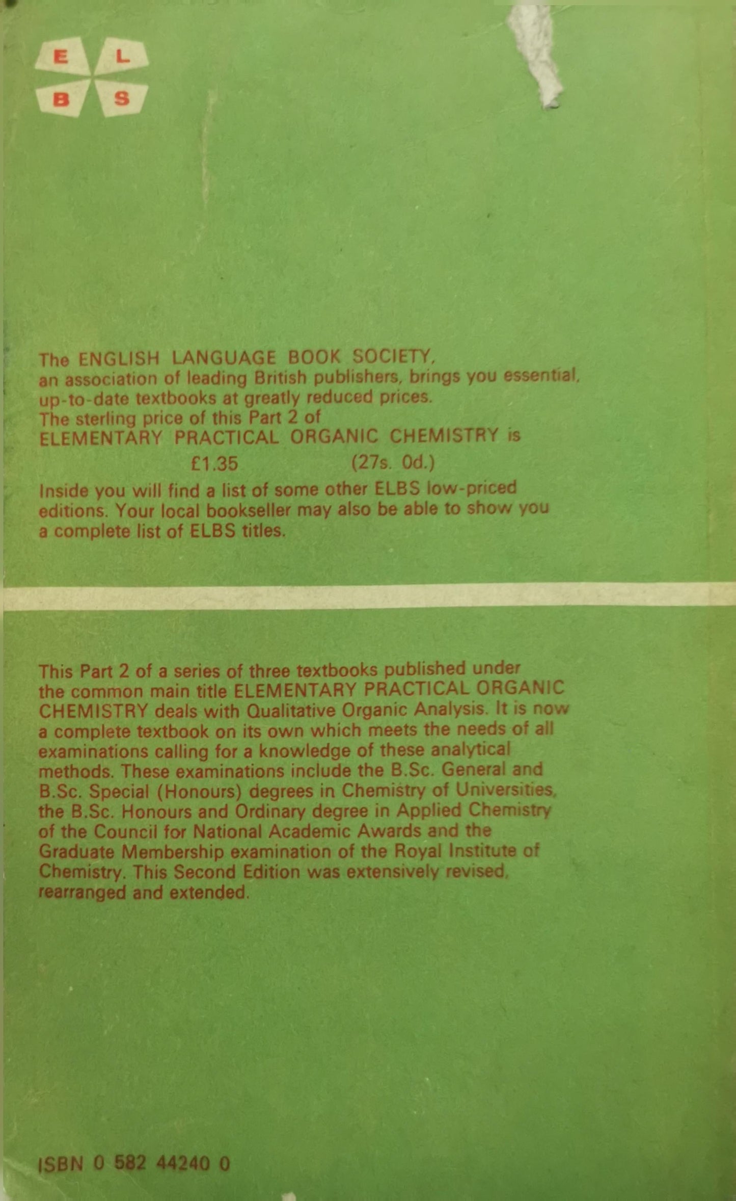 Elementary Practical Organic Chemistry: Part 2: Qualitative Organic Analysis By Arthur I Vogel