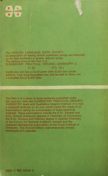 Elementary Practical Organic Chemistry: Part 2: Qualitative Organic Analysis By Arthur I Vogel