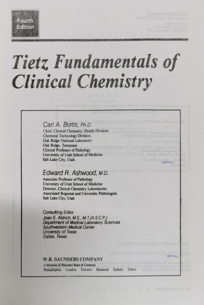 Fundamentals of Clinical Chemistry By Norbert W. Tietz, Ph.D.