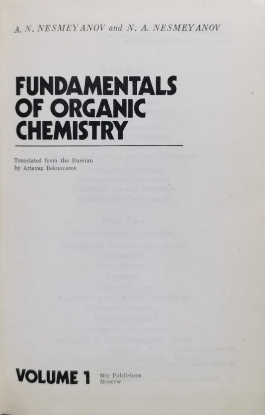 Fundamentals of Organic Chemistry By A. N. Nesmeyanov and N. A. Nesmeyanov