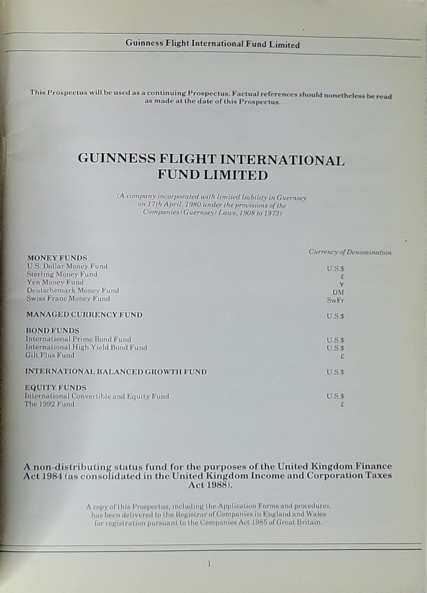 Guinness Flight International Fund Limited Prospectus By Guinness Flight International Fund Limited