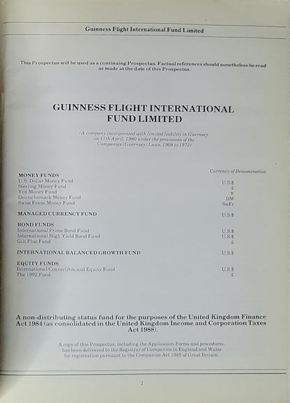 Guinness Flight International Fund Limited Prospectus By Guinness Flight International Fund Limited