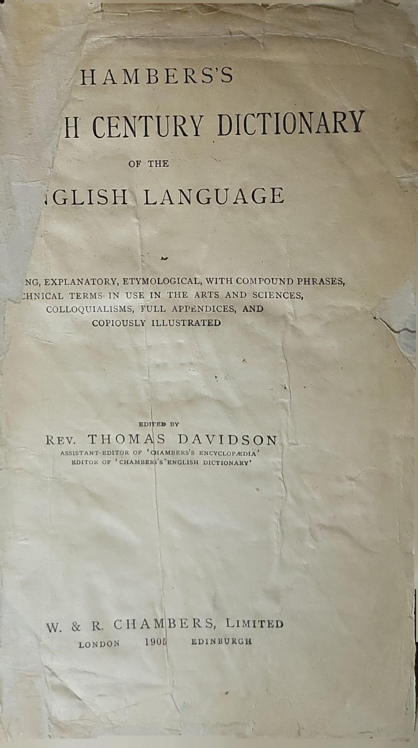 HAMBERS'S H CENTURY DICTIONARY: OF THE ENGLISH LANGUAGE By Rev. Thomas Davidson