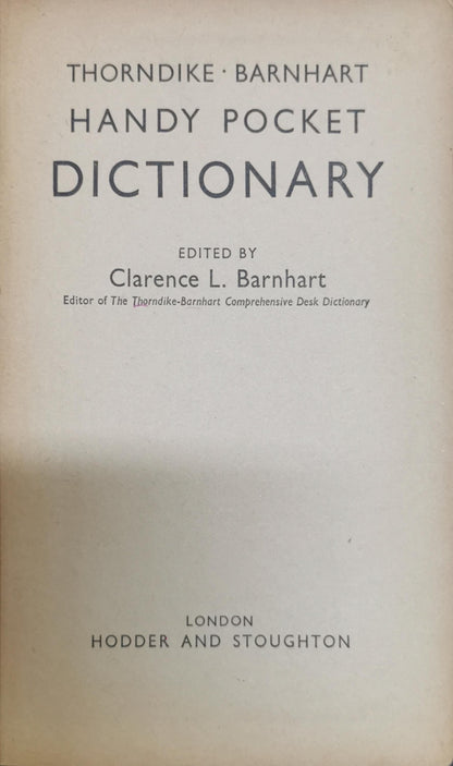 Handy Pocket Dictionary By Clarence L. Barnhart
