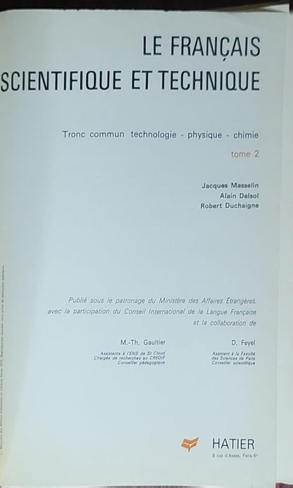 Le français scientifique et technique, tome 2: tronc commun technologie - physique - chimie