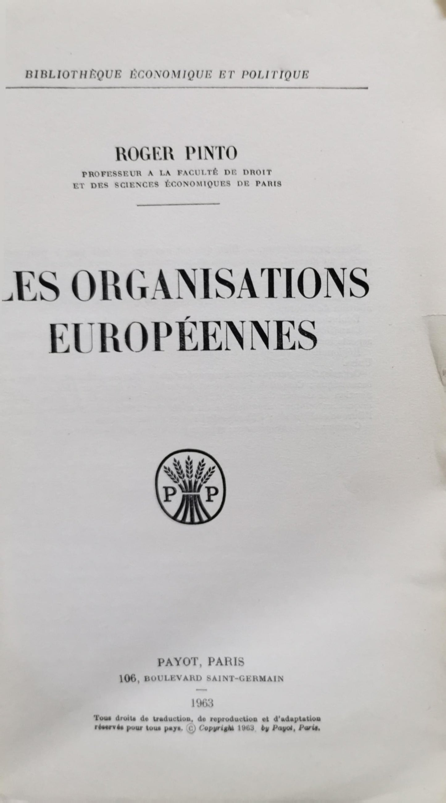 Les Organisations Européennes By Roger Pinto