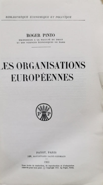 Les Organisations Européennes By Roger Pinto