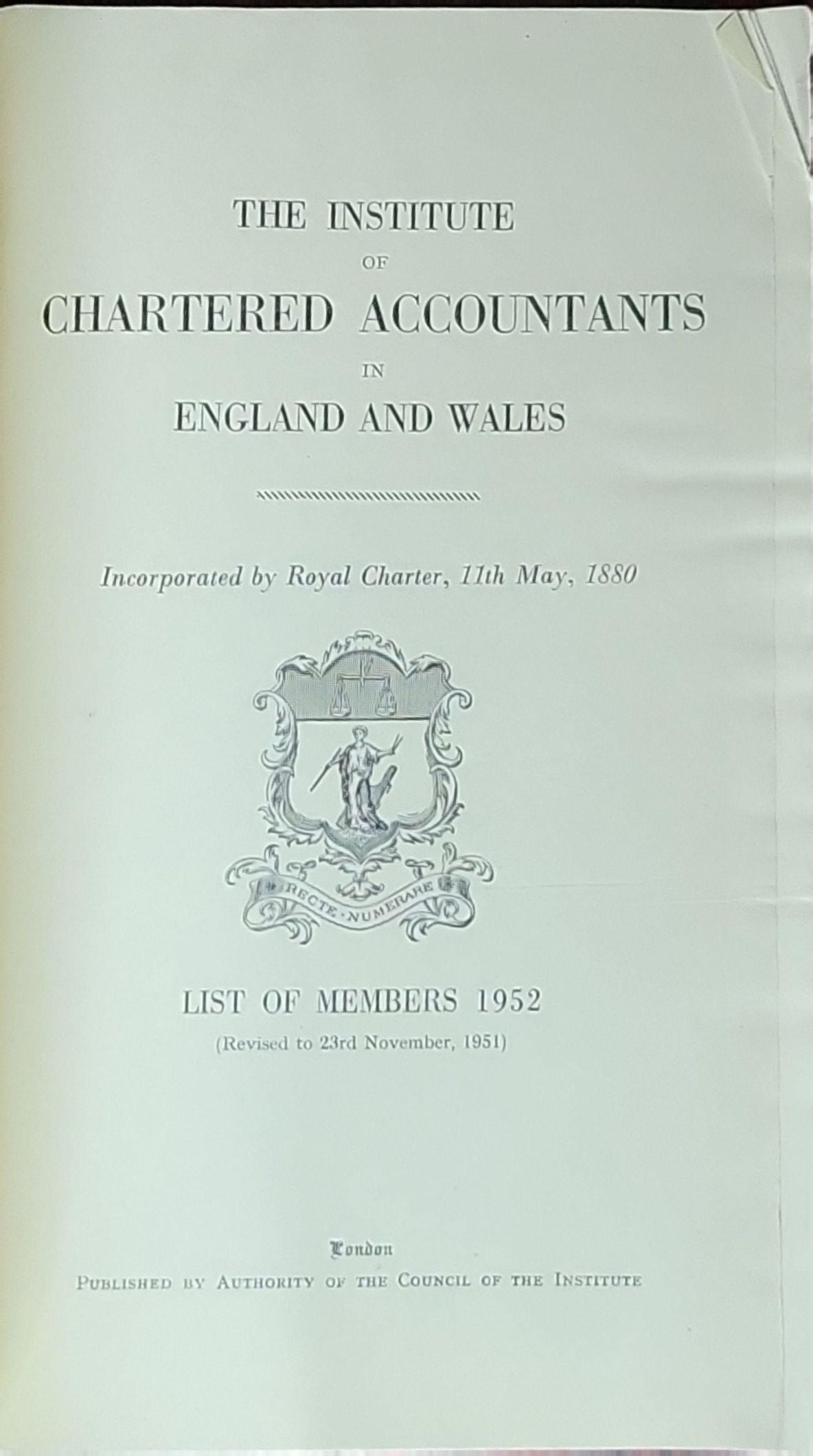 List of Members 1952: (Revised to 23rd November, 1951)