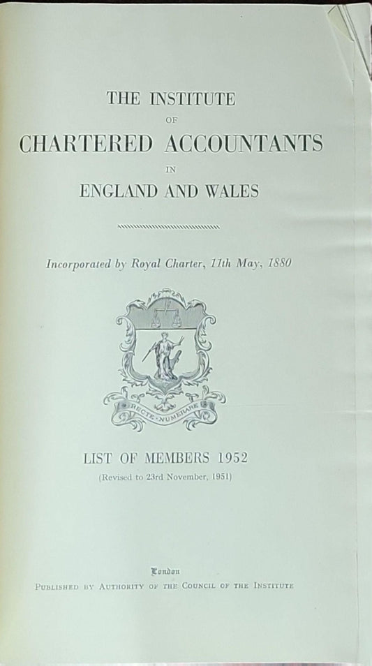 List of Members 1952: (Revised to 23rd November, 1951)