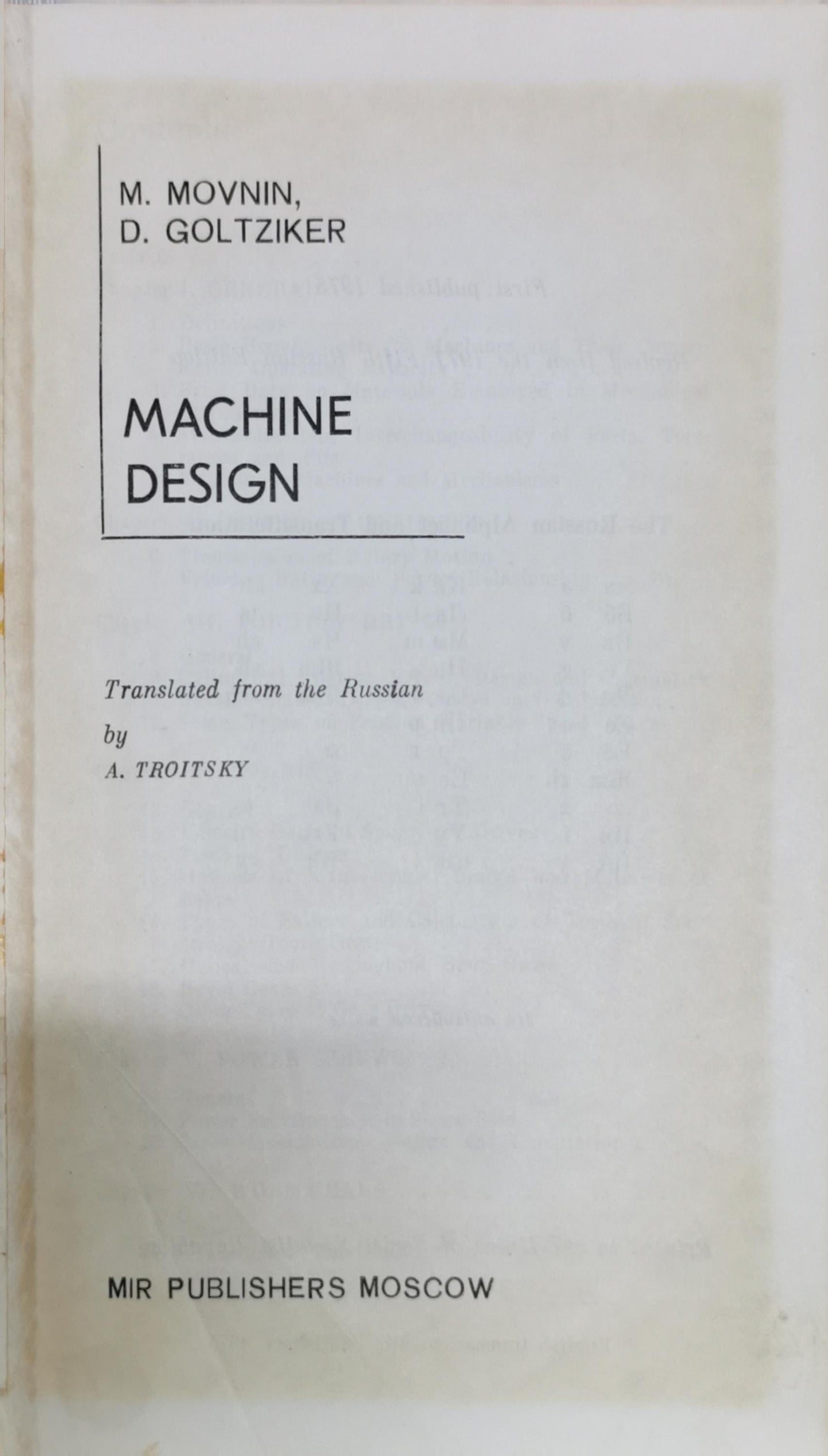Machine Design By M. Movnin and D. Goltziker and A. Troitsky (translator)