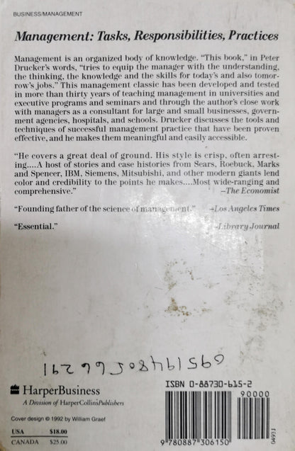 Management: Tasks, Responsibilities, Practices By Peter F. Drucker