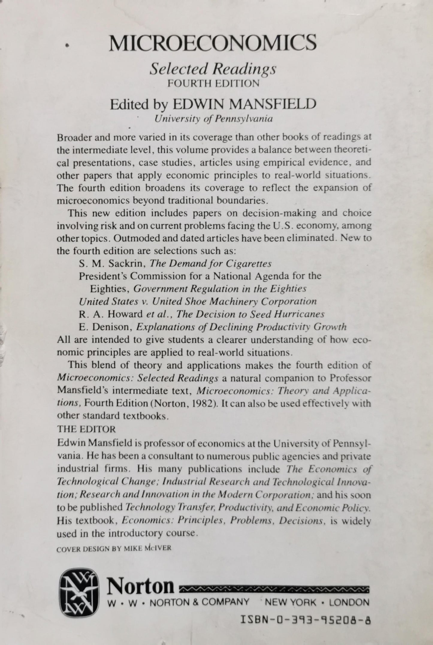 Microeconomics: Selected Readings By Edwin Mansfield