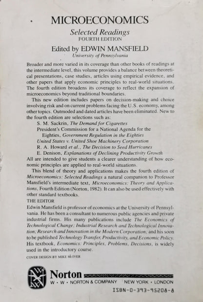 Microeconomics: Selected Readings By Edwin Mansfield