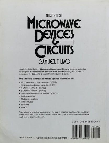 Microwave Devices & Circuits: Third Edition By Samuel Y. Liu