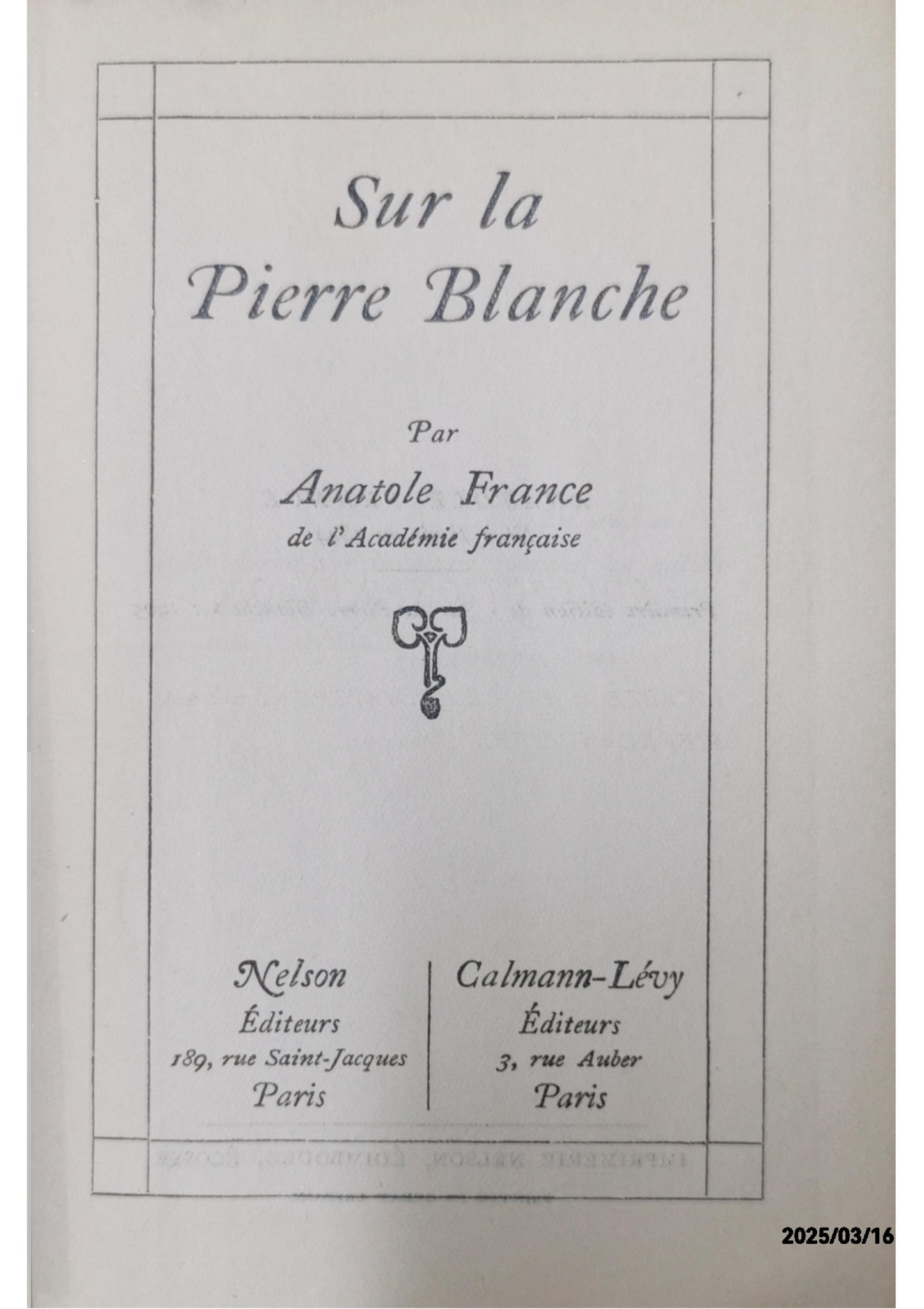 Sur La Pierre Blanche