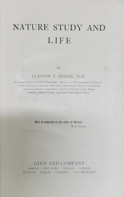NATURE STUDY AND LIFE By Clifton Fremont Hodge, Ph.D.