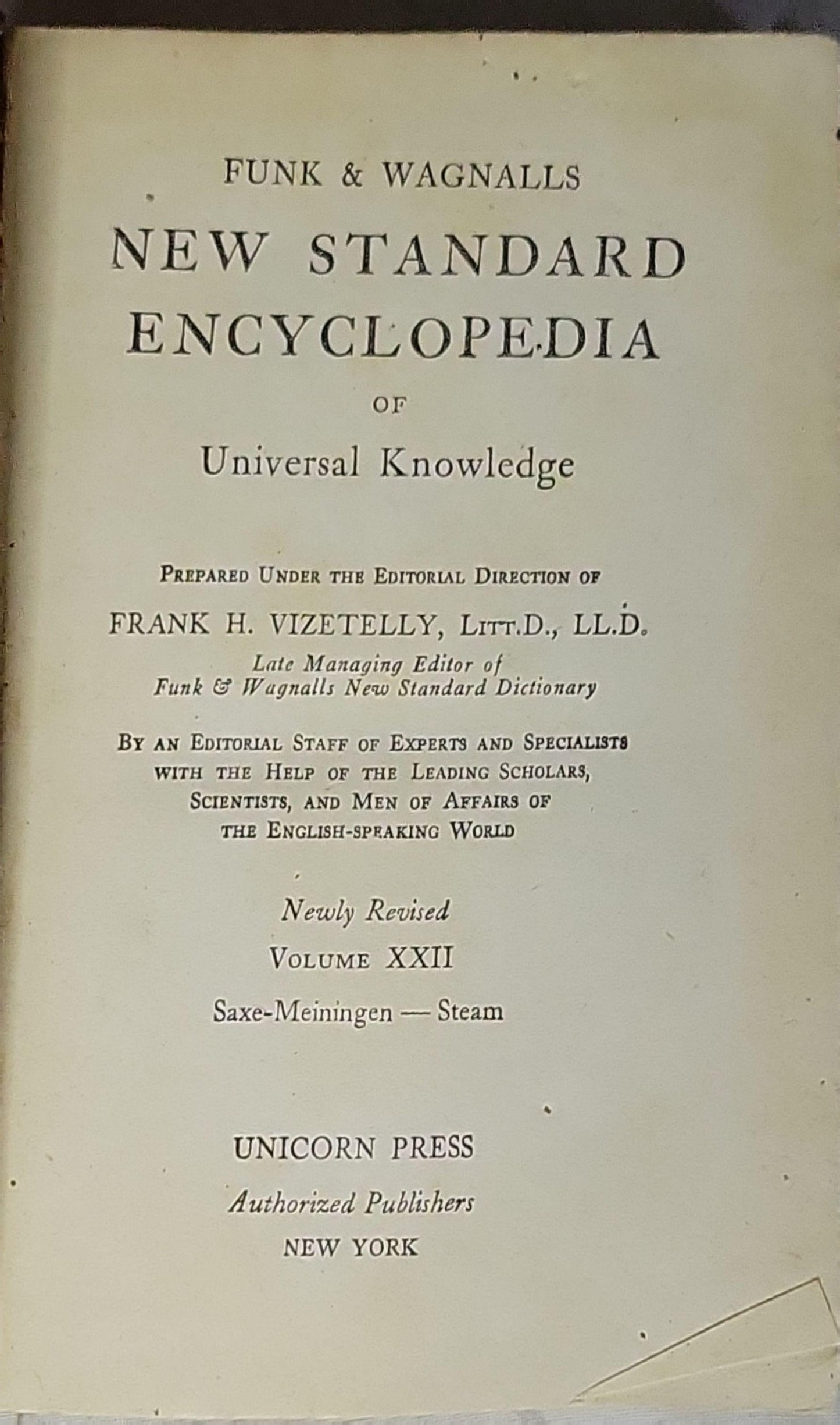New Standard Encyclopedia of Universal Knowledge By Funk & Wagnalls and Frank H. Vizetelly