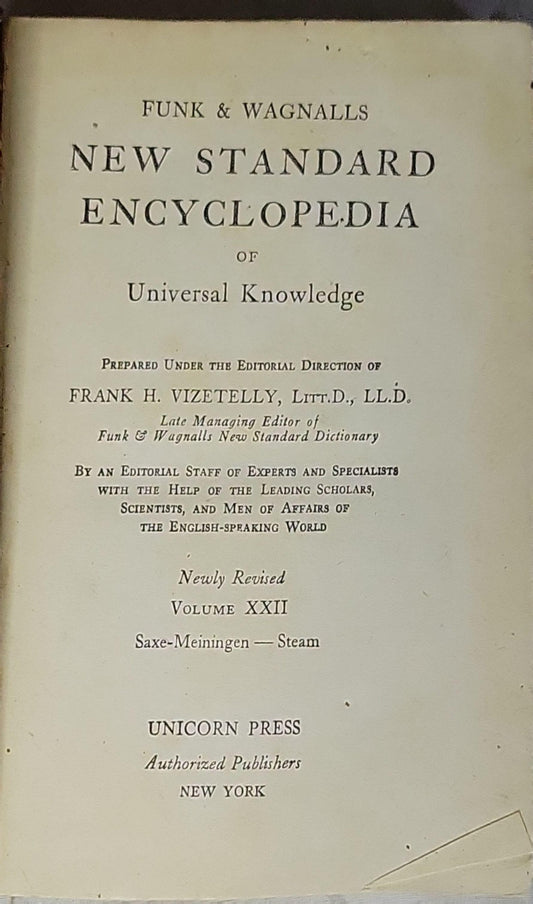 New Standard Encyclopedia of Universal Knowledge By Funk & Wagnalls and Frank H. Vizetelly