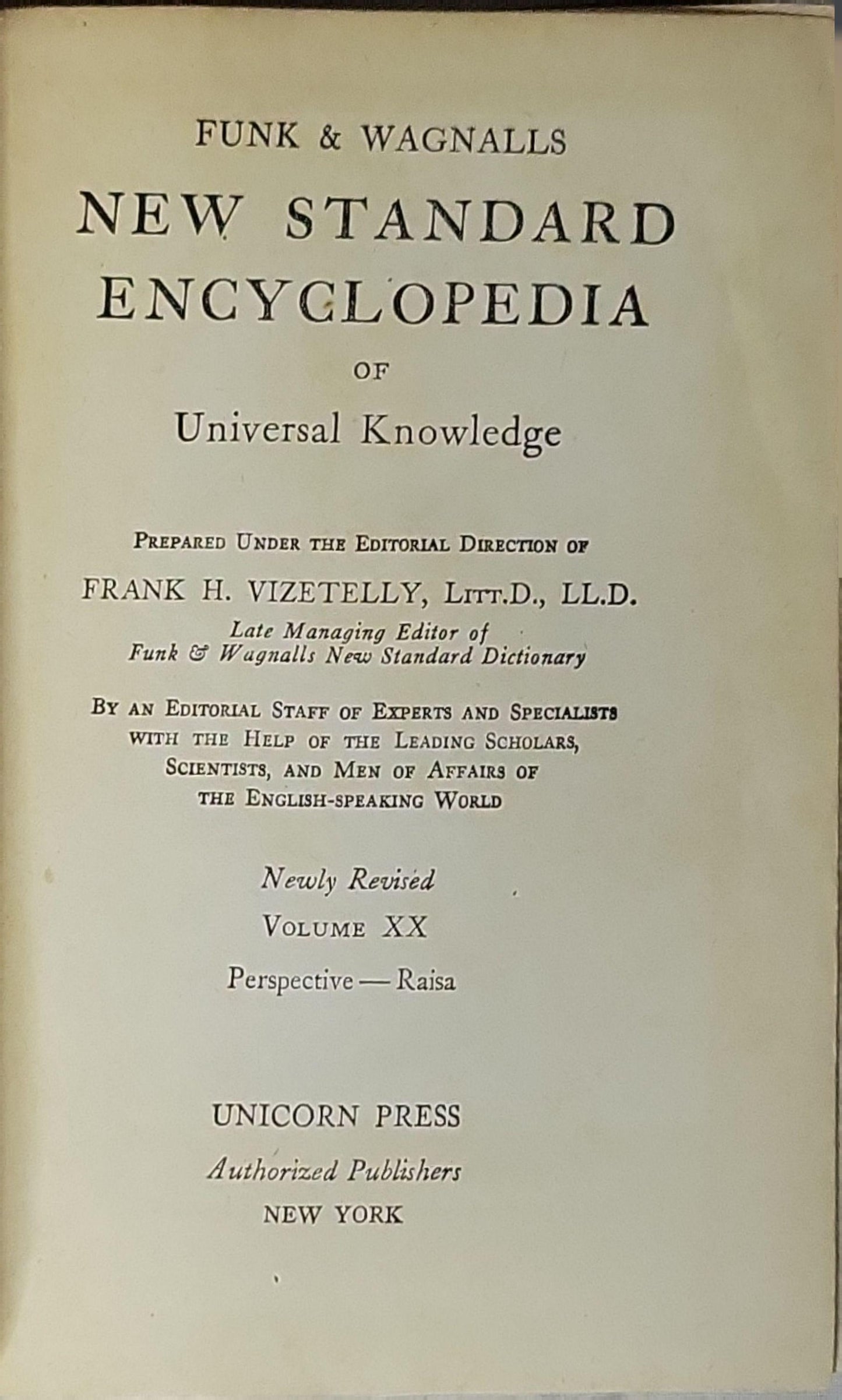 New Standard Encyclopedia of Universal Knowledge By Funk & Wagnalls