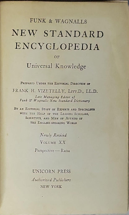 New Standard Encyclopedia of Universal Knowledge By Funk & Wagnalls