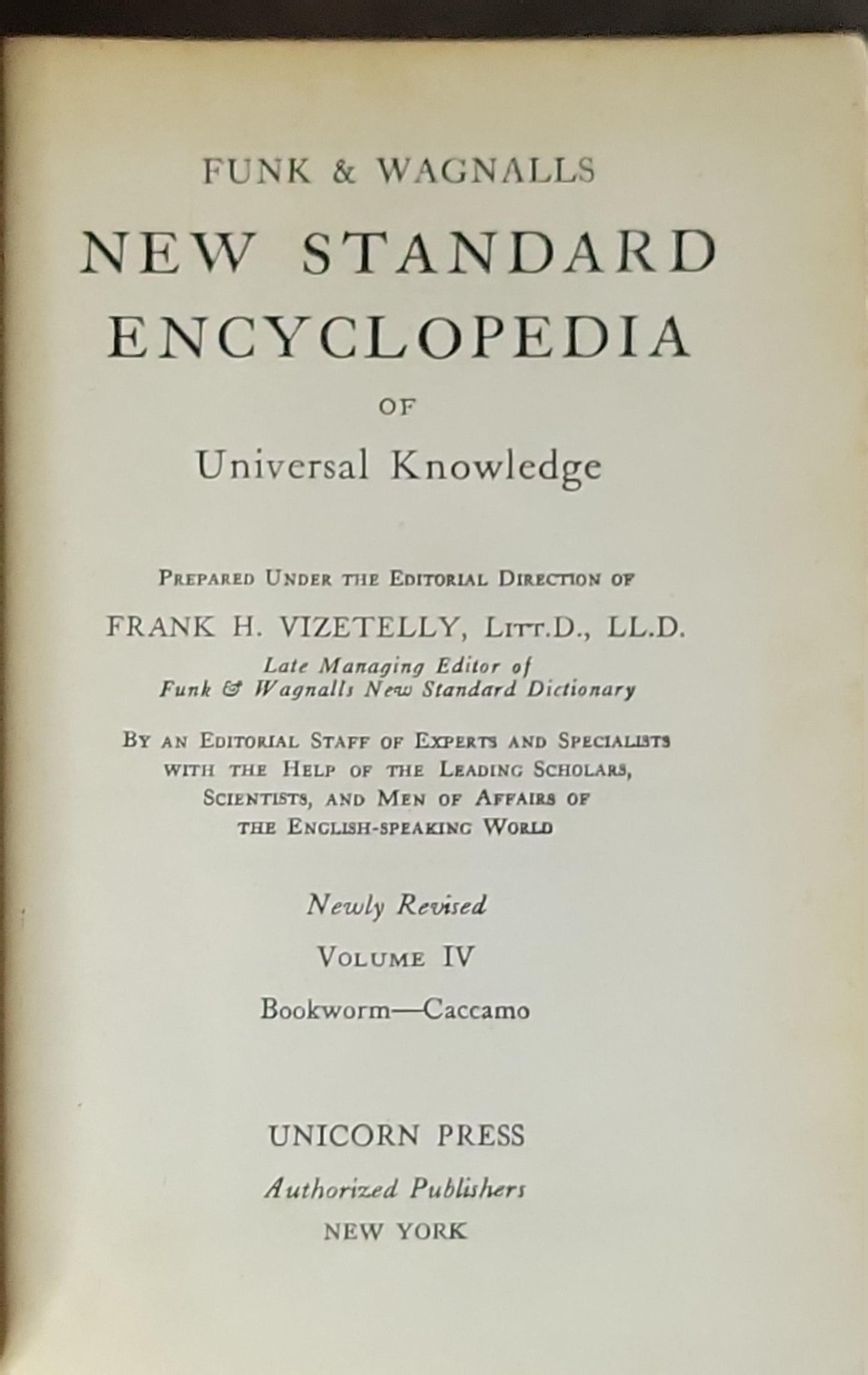 New Standard Encyclopedia of Universal Knowledge: Funk & Wagnalls By Funk & Wagnalls and Frank H. Vizetelly