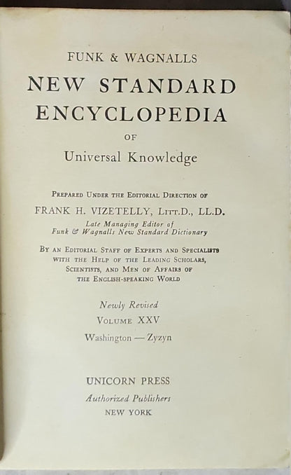 New Standard Encyclopedia of Universal Knowledge: Newly Revised Volume XXV By Funk & Wagnalls