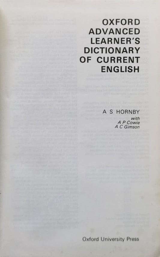 Oxford advanced learner's dictionary of current English By A. S. Hornby and A. P. Cowie and A. C. Gimson