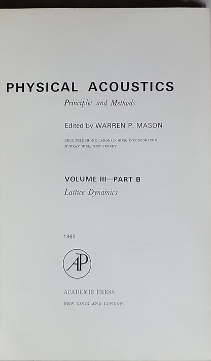 Physical Acoustics: Principles and Methods