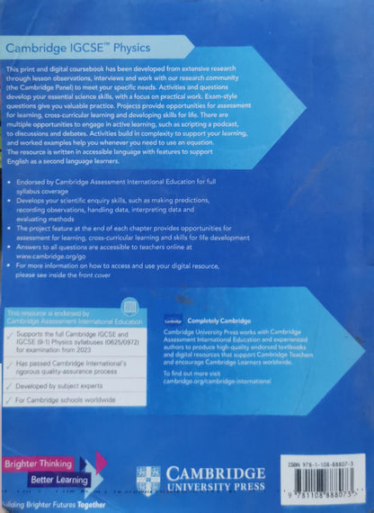 Physics: for Cambridge IGCSE Coursebook By David Sang and Mike Follows and Sheila Tarpey