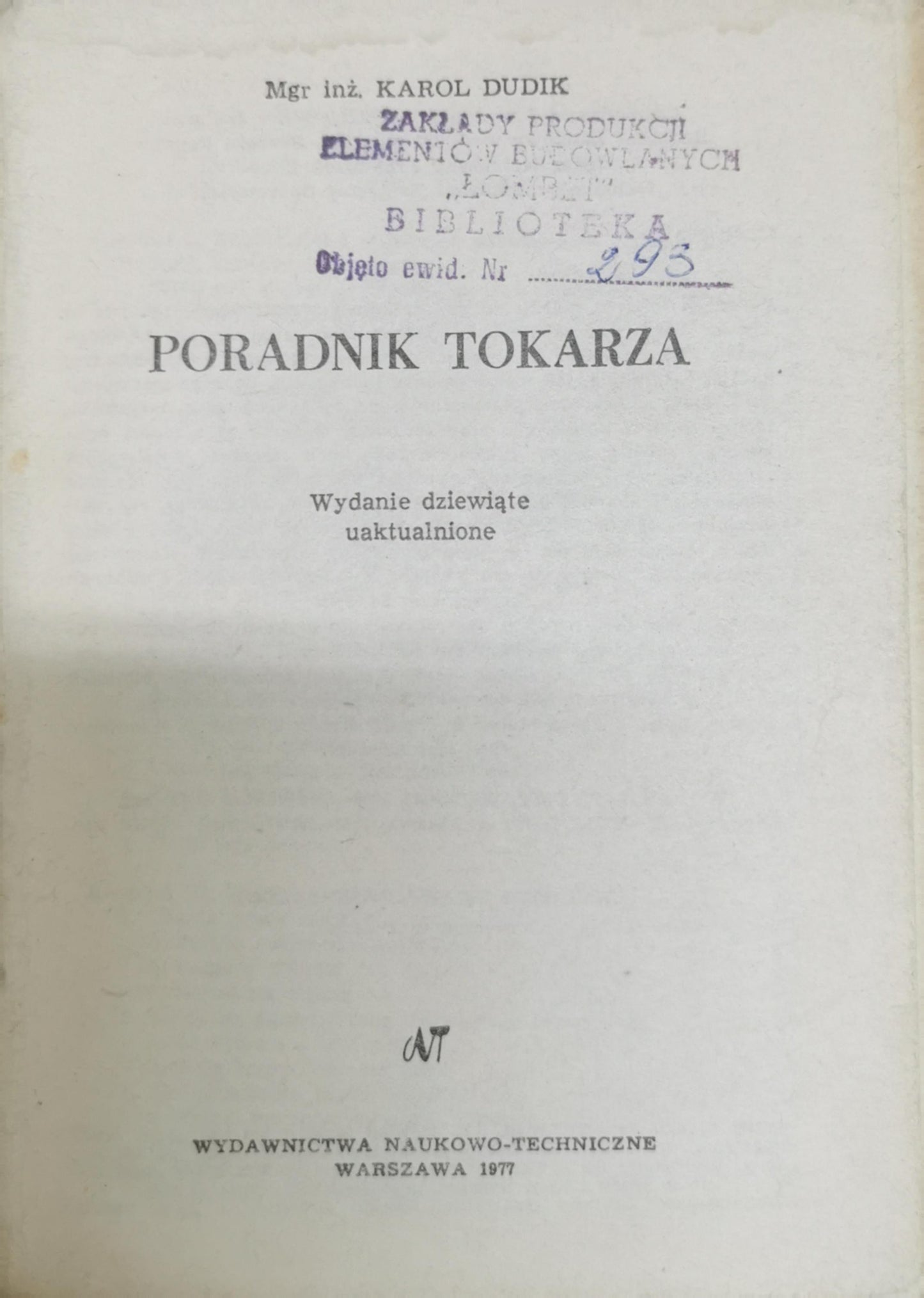 Poradnik Tokarza: Wydanie dziewiąte zaktualizowane By Karol Dudík