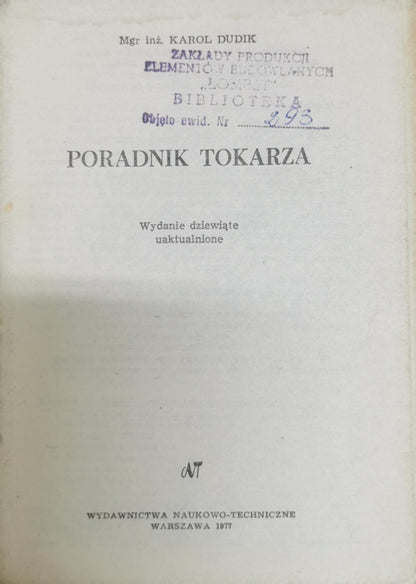 Poradnik Tokarza: Wydanie dziewiąte zaktualizowane By Karol Dudík