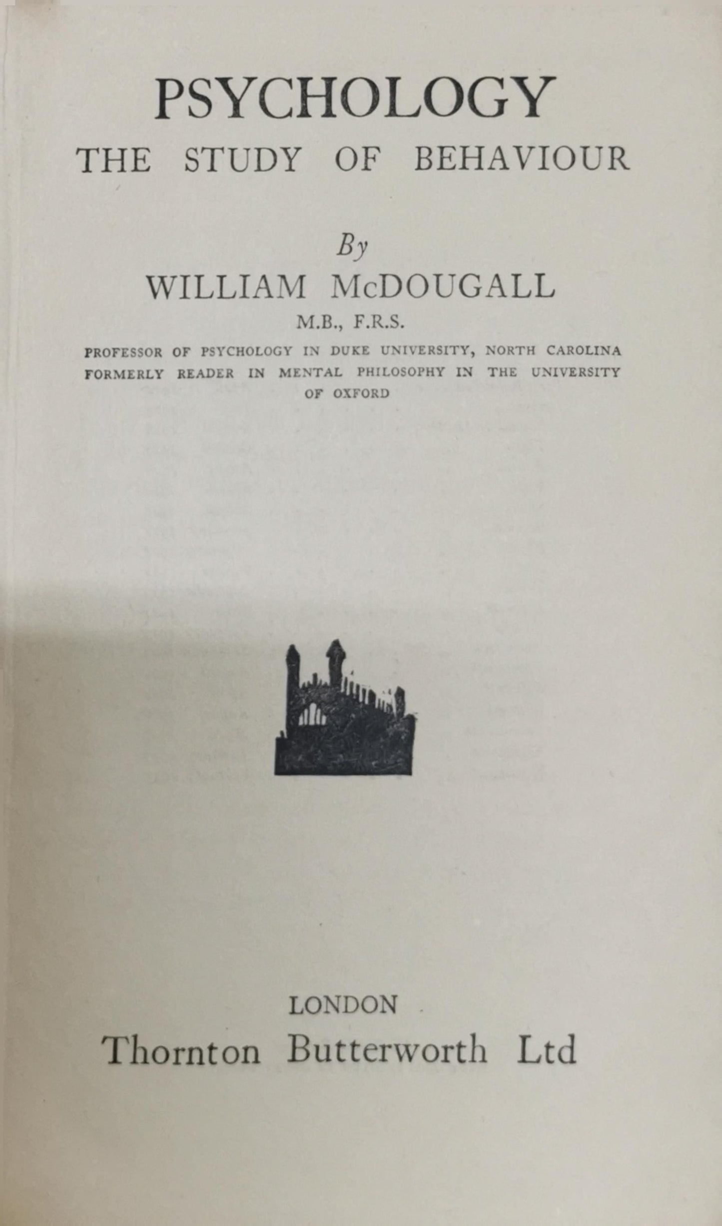 Psychology: The Study of Behaviour By William McDougall