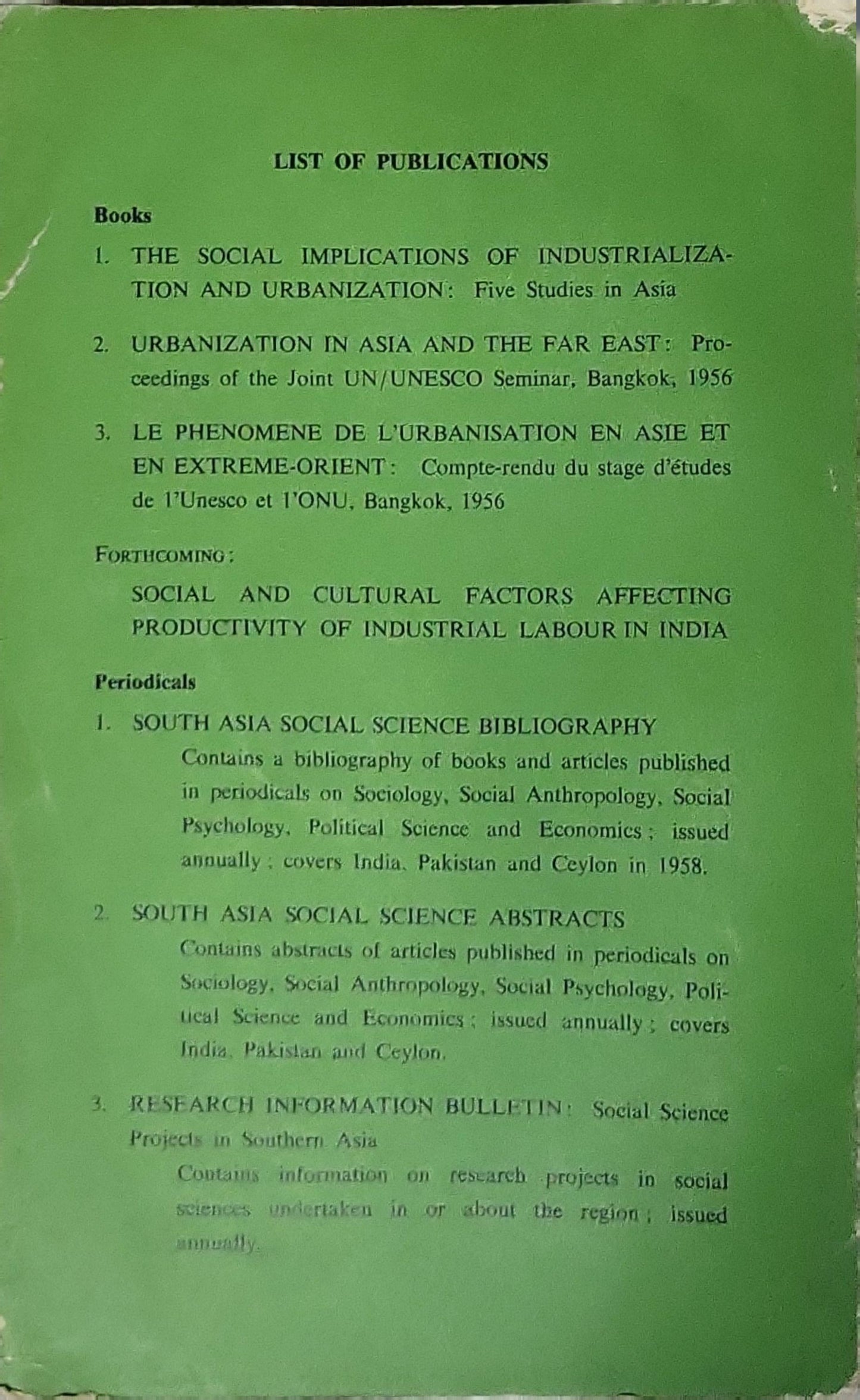 Regional Seminar on Techniques of Social Research: Proceedings and Papers (15-20 December 1958)