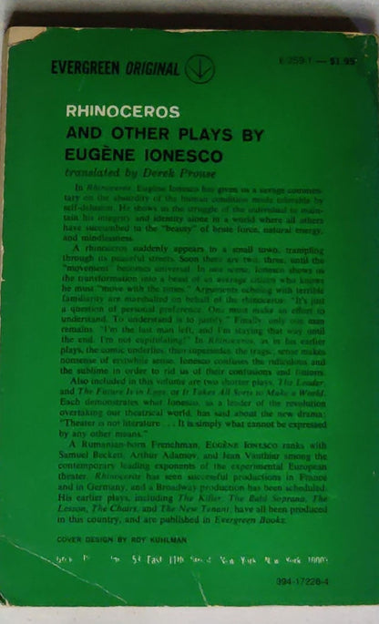 Rhinoceros and Other Plays: Includes: The Leader; The Future Is in Eggs; It Takes All Sorts to Make a World (Evergreen Original)